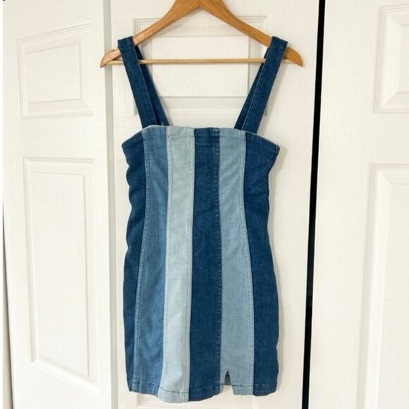 NWT Show Me Your Mumu Coronado Corset Blue Stripe Denim Mini Dress Size Small - Picture 3 of 10